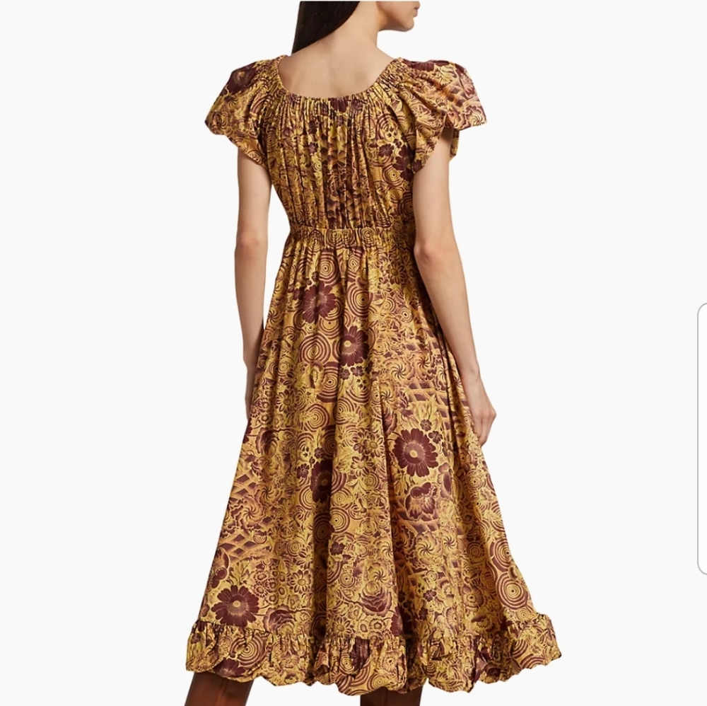 Ulla Johnson Printed Cotton Midi Dress Boho Prairie Romantic Artisan Smocked - Picture 3 of 14